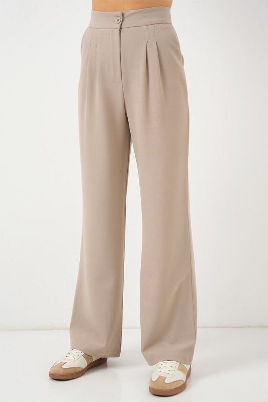 6638 Yüksek Bel Palazzo Pantolon - A.Bej