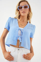 Kısa Kol Crop Bluz 958 - Siyah