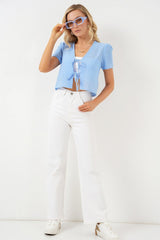 Kısa Kol Crop Bluz 958 - Siyah