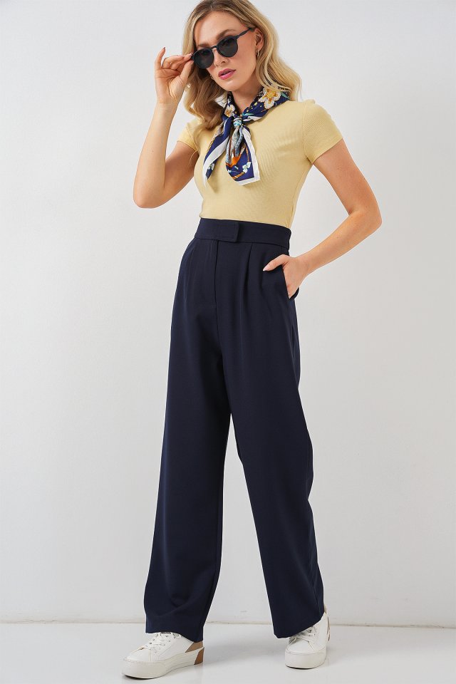 Kahverengi Yüksek Bel Kumaş Pantolon 6612