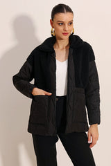 5182 Peluş Detaylı Oversize Şişme Mont - Lacivert