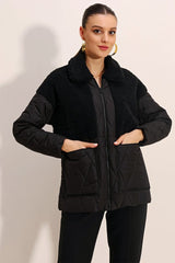 5182 Peluş Detaylı Oversize Şişme Mont - Lacivert