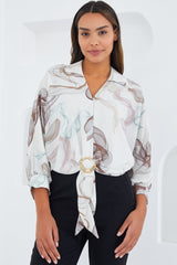 Oversize Dökümlü Crop Saten Gömlek 906 - Mint