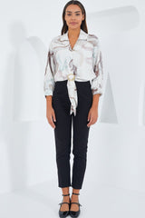 Oversize Dökümlü Crop Saten Gömlek 906 - Mint