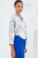 Oversize Dökümlü Crop Saten Gömlek 906 - Mint