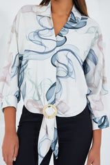 Oversize Dökümlü Crop Saten Gömlek 906 - Mint