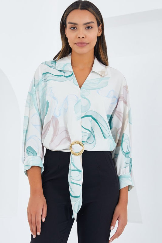 Oversize Dökümlü Crop Saten Gömlek 906 - Mint
