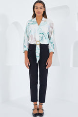 Oversize Dökümlü Crop Saten Gömlek 906 - Mint