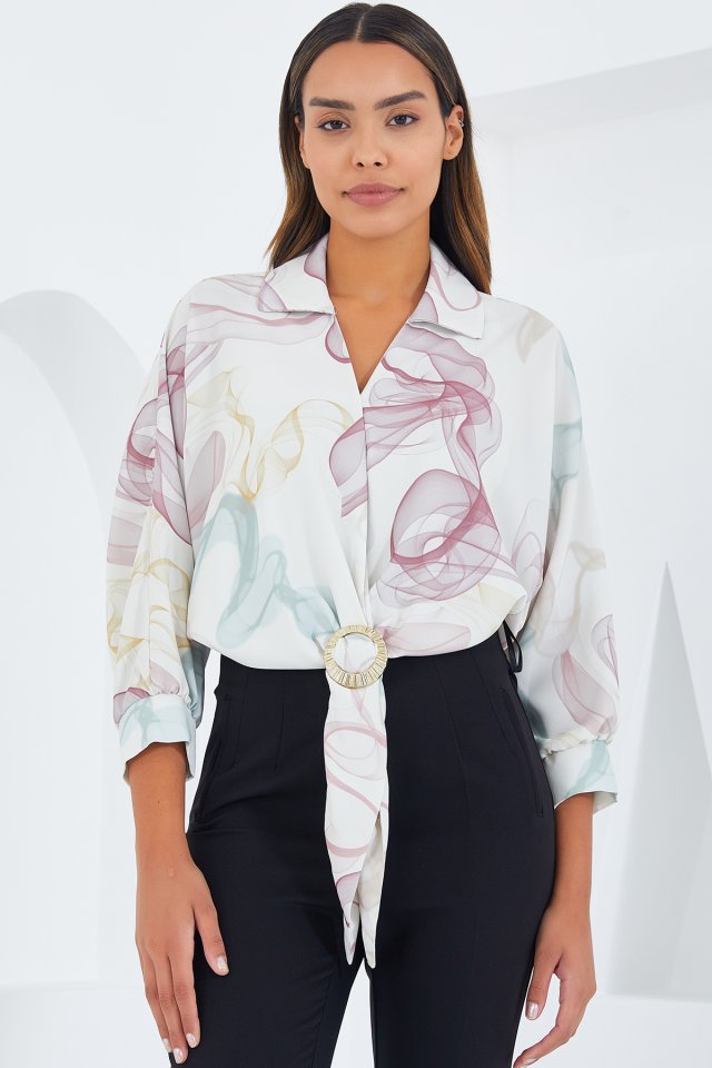 Oversize Dökümlü Crop Saten Gömlek 906 - Mint