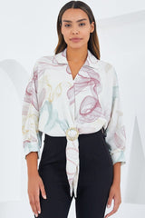 Oversize Dökümlü Crop Saten Gömlek 906 - Mint