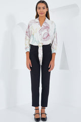 Oversize Dökümlü Crop Saten Gömlek 906 - Mint