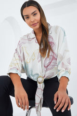 Oversize Dökümlü Crop Saten Gömlek 906 - Mint