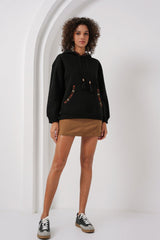 55443 Nakışlı Oversize Sweatshirt - Siyah