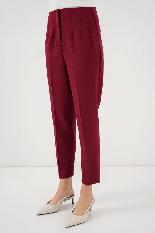 6650 Yüksek Bel Kumaş Pantolon - Bordo