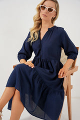 Düğmeli Kısa Kol Elbise 2559 - Lacivert