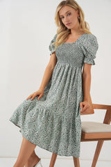 Kısa Kol Çiçekli Elbise 2556 - Mint
