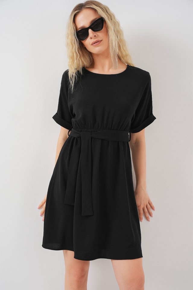 Kısa Kol Mini Ayrobin Elbise 2572 - Krem