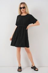 Kısa Kol Mini Ayrobin Elbise 2572 - Krem