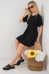 Kısa Kol Mini Ayrobin Elbise 2572 - Krem