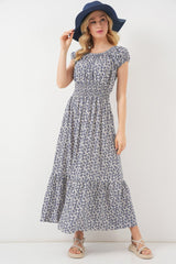 Yakası Büzgü Detaylı Elbise 2544 - Lacivert