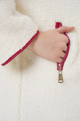 5211 Fermuarlı Peluş Mont - Kırmızı