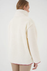 5211 Fermuarlı Peluş Mont - Kırmızı