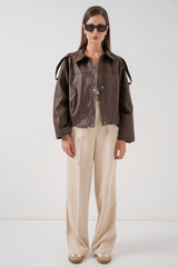 Oversize Deri Ceket 1055 - Kahverengi