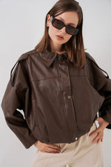 Oversize Deri Ceket 1055 - Kahverengi
