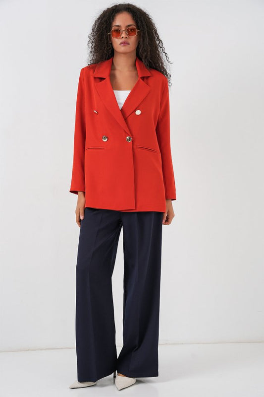 Kruvaze Yaka Blazer Ceket 0722 - Kiremit