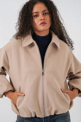 Büzgülü Oversize Kaşe Ceket 0728 - Sütlü Kahve