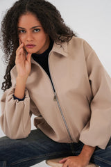 Büzgülü Oversize Kaşe Ceket 0728 - Sütlü Kahve