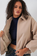 Büzgülü Oversize Kaşe Ceket 0728 - Sütlü Kahve