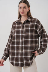 Ekose Desen Oversize Oduncu Gömlek 3854 C. Kahverengi
