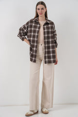 Ekose Desen Oversize Oduncu Gömlek 3854 C. Kahverengi