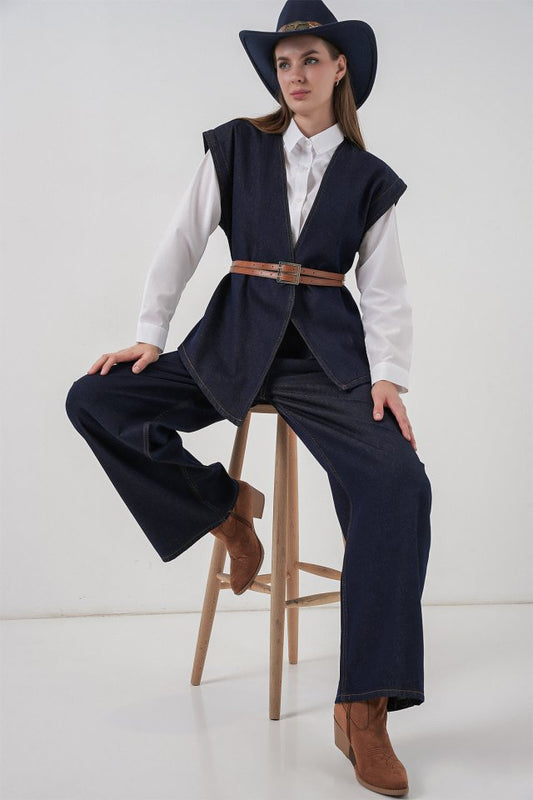 Yelek Pantolon Kot İkili Takım 30062 - Koyu Mavi