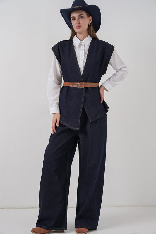 Yelek Pantolon Kot İkili Takım 30062 - Koyu Mavi