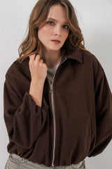 Büzgülü Oversize Kaşe Ceket 0728 - Sütlü Kahve