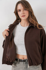 Büzgülü Oversize Kaşe Ceket 0728 - Sütlü Kahve