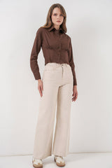 20231 Slim Fit Poplin Gömlek - Krem