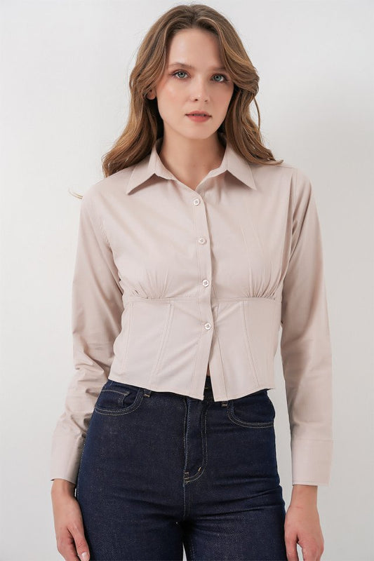 20231 Slim Fit Poplin Gömlek - Krem