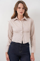 20231 Slim Fit Poplin Gömlek - Krem