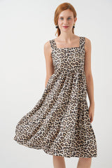 Desenli Askılı Midi Elbise 2577 - Antrasit