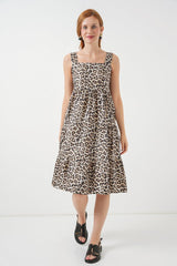 Desenli Askılı Midi Elbise 2577 - Antrasit