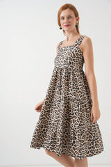 Desenli Askılı Midi Elbise 2577 - Antrasit