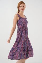 Desenli Askılı Midi Elbise 2577 - Antrasit