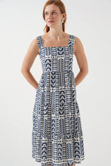 Desenli Askılı Midi Elbise 2577 - Antrasit