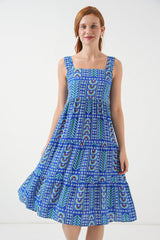 Desenli Askılı Midi Elbise 2577 - Antrasit