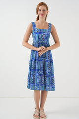 Desenli Askılı Midi Elbise 2577 - Antrasit