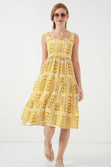 Desenli Askılı Midi Elbise 2577 - Antrasit