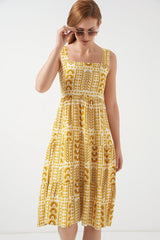 Desenli Askılı Midi Elbise 2577 - Antrasit